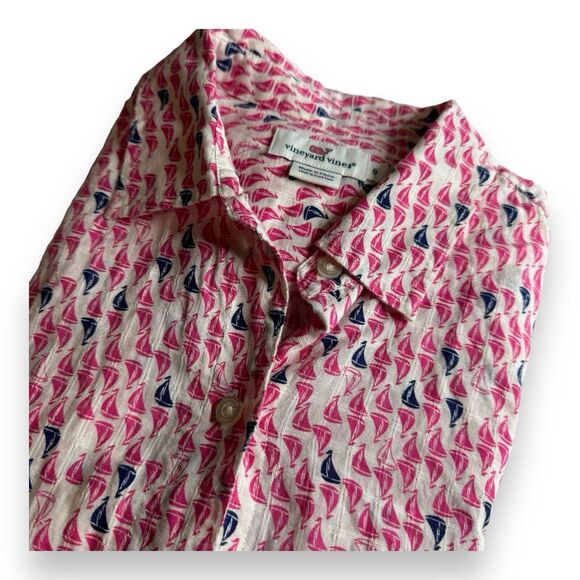 Women's Vineyard Vines Multicolor Sail Boat Pattern Button Up Shirt Collared 6 - Picture 1 of 9